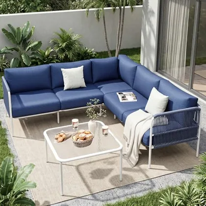 JOCOEVOL 6-Piece Outdoor Patio Furniture Set - L-Shaped Sectional Sofa