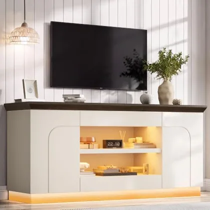 JOCOEVOL White TV Stand with LED Lights