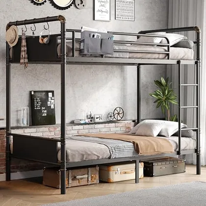 JOCOEVOL Metal Bunk Bed Twin Over Twin