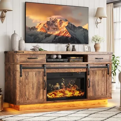 JOCOEVOL 58 in Farmhouse Electric Fireplace TV Stand for TVs up to 65 in