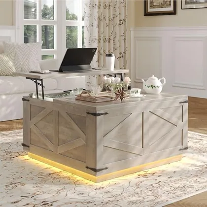JOCOEVOL Farmhouse Lift Top Coffee Table