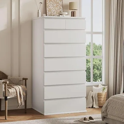 JOCOEVOL White Tall 8 Drawer Dresser for Bedroom