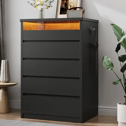 JOCOEVOL Black 5 Drawer Dresser for Bedroom