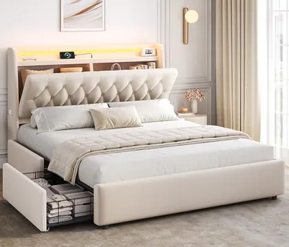 JOCOEVOL Full LED Velvet Bed Frame