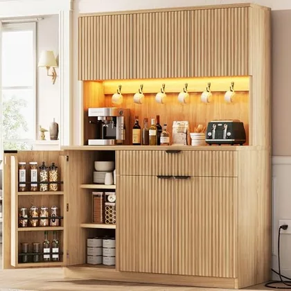 JOCOEVOL Fluted Kitchen Pantry Storage Cabinet