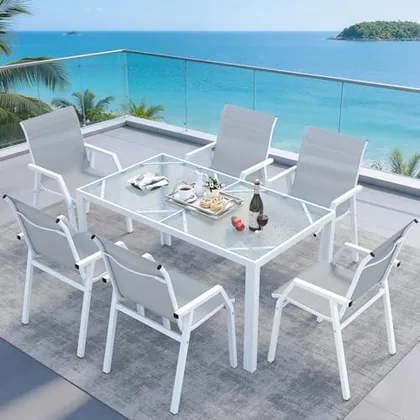 JOCOEVOL Outdoor Dining Set for 6 Patio Patio Table and Chairs Set 7 Piece