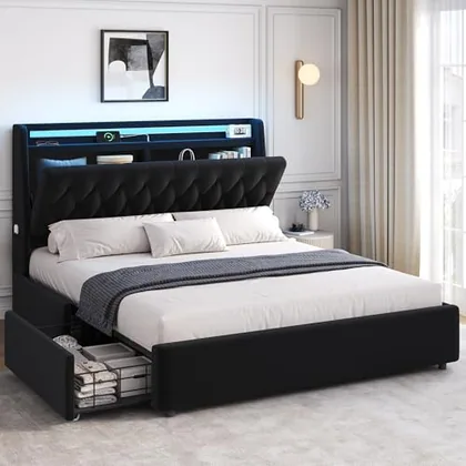 JOCOEVOL Queen LED Velvet Bed Frame