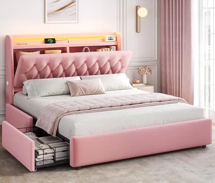 JOCOEVOL Full LED Velvet Bed Frame