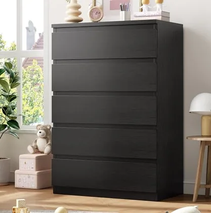JOCOEVOL Black 5 Drawer Dresser for Bedroom