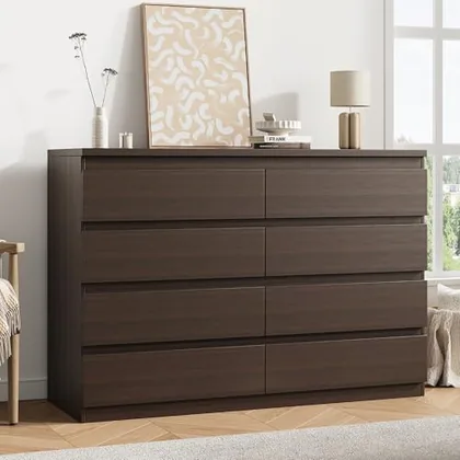 JOCOEVOL Brown 8 Drawer Dresser for Bedroom (15.3 in D x 55.2 in W x 32.3 in H)