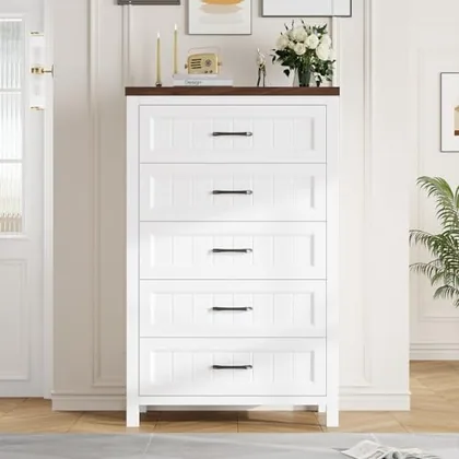 JOCOEVOL 5 Drawer Dresser for Bedroom - Farmhouse 44.9 in Tall Chest of Dresser