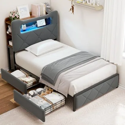 JOCOEVOL Twin Upholstered LED Bed Frame