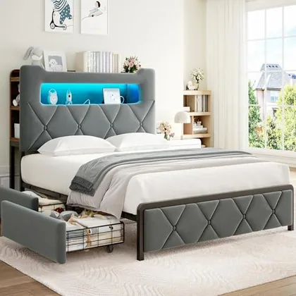 JOCOEVOL Queen Upholstered LED Bed Frame