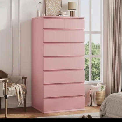 JOCOEVOL Pink Tall 8 Drawer Dresser for Bedroom