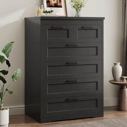 JOCOEVOL Black 6 Drawer Dresser for Bedroom