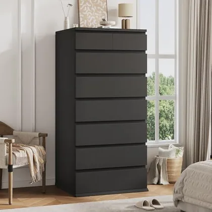 JOCOEVOL Black Tall 8 Drawer Dresser for Bedroom