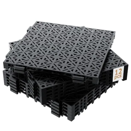 JOCOEVOL 12Pcs Modular Interlocking Drainage Tiles 11.8 x 11.8in