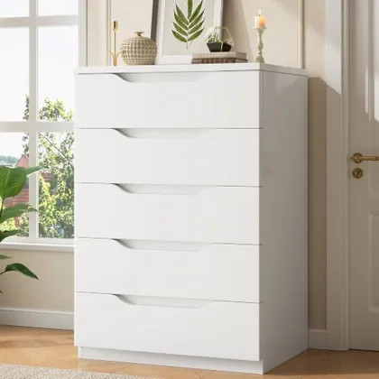 JOCOEVOL White 5 Drawer Dresser for Bedroom