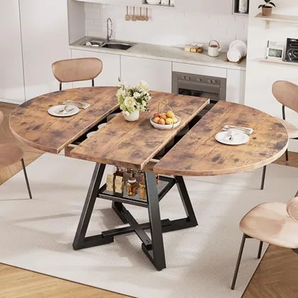 JOCOEVOL 43''-57'' Extendable Round Dining Table for 4-6