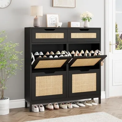 JOCOEVOL Rattan Shoe Cabinet for Entryway