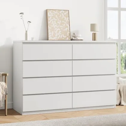 JOCOEVOL White 8 Drawer Dresser for Bedroom (15.3 in D x 55.2 in W x 32.3 in H)