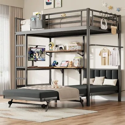 JOCOEVOL Twin Loft Bed with Mattress