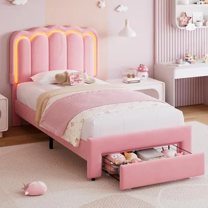 JOCOEVOL Twin Upholstered LED Bed Frame