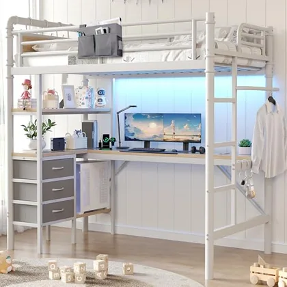 JOCOEVOL Twin Size Loft Bed with L-Shaped Desk