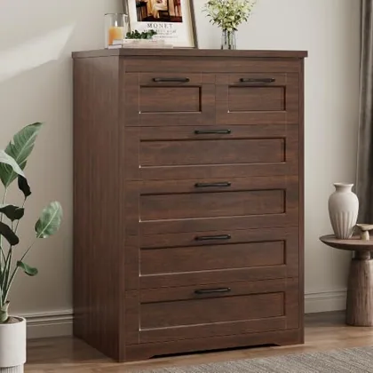 JOCOEVOL Brown 6 Drawer Dresser for Bedroom