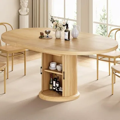 JOCOEVOL 47''-63'' Extendable Round Dining Table for 4-8