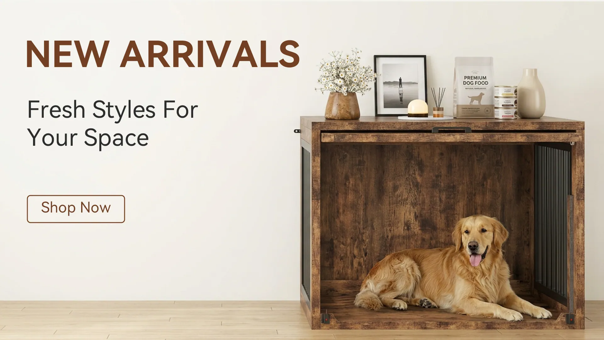 A walnut console with a dog resting beside it