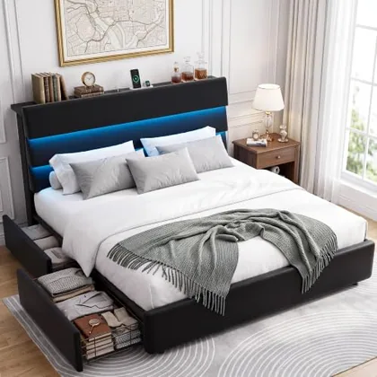 JOCOEVOL Black Queen Size Bed Frame