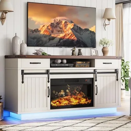 JOCOEVOL 58 in Farmhouse Electric Fireplace TV Stand for TVs up to 65 in