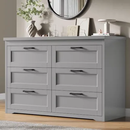 JOCOEVOL Grey 6 Drawer Dresser for Bedroom