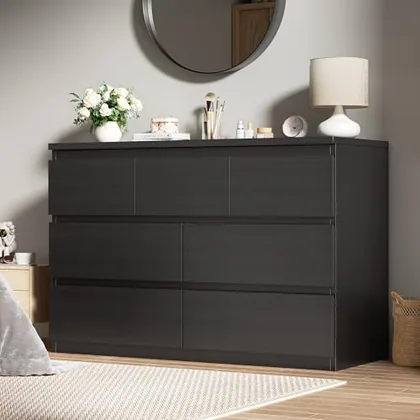 JOCOEVOL Modern Black 7 Drawer Dresser for Bedroom