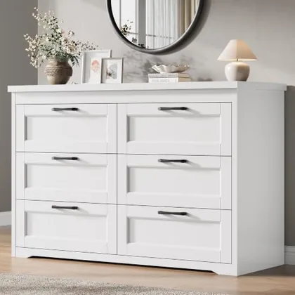 JOCOEVOL White 6 Drawer Dresser for Bedroom