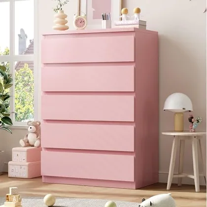 JOCOEVOL Pink 5 Drawer Dresser for Bedroom
