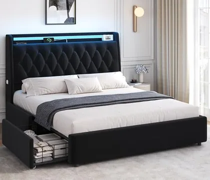 JOCOEVOL Queen LED Velvet Bed Frame