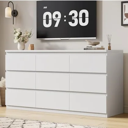JOCOEVOL Modern White 9 Drawer Dresser for Bedroom