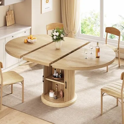 JOCOEVOL 47''-63'' Extendable Round Kitchen Dining Room Table for 4-6