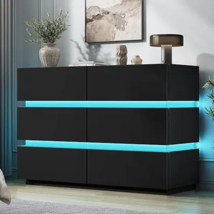 JOCOEVOL 6 Drawer Dresser with LED Lights
