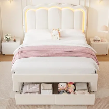 JOCOEVOL Velvet Upholstered Full LED Bed Frame