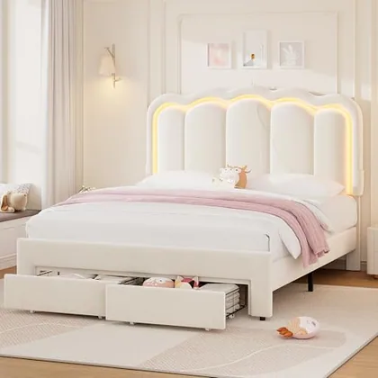 JOCOEVOL Full Upholstered LED Bed Frame