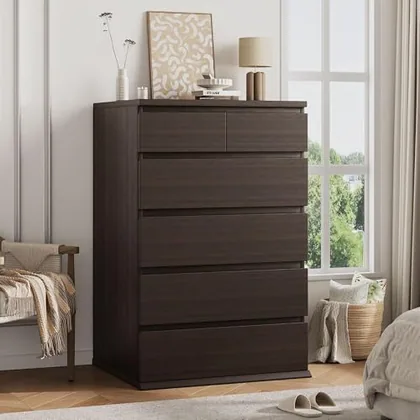JOCOEVOL Brown Tall 6 Drawer Dresser for Bedroom