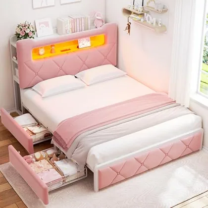 JOCOEVOL Full Upholstered LED Bed Frame