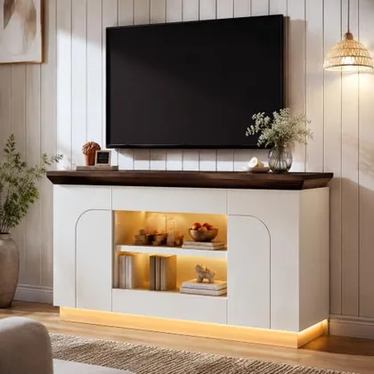 JOCOEVOL White TV Stand with LED Lights