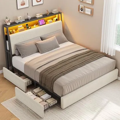 JOCOEVOL Upholstered Full LED Bed Frame