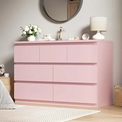 JOCOEVOL Modern Pink 7 Drawer Dresser for Bedroom
