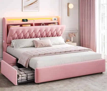 JOCOEVOL Queen LED Velvet Bed Frame