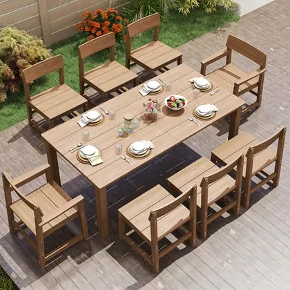 JOCOEVOL 9 Piece Patio Dining Set for 8 HIPS Outdoor Table and Chairs Set